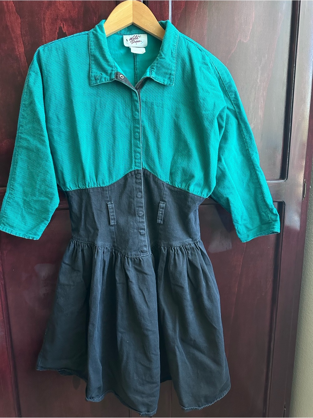 Vintage Two-Tone Midi Dress in Teal and Black